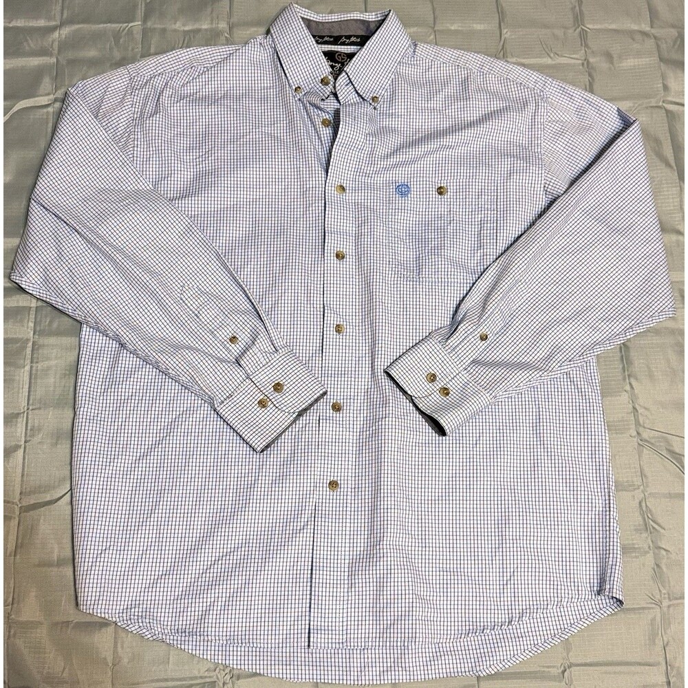 George Strait Wrangler Long Sleeve Button Down Men’s Large Blue Plaid Shirt